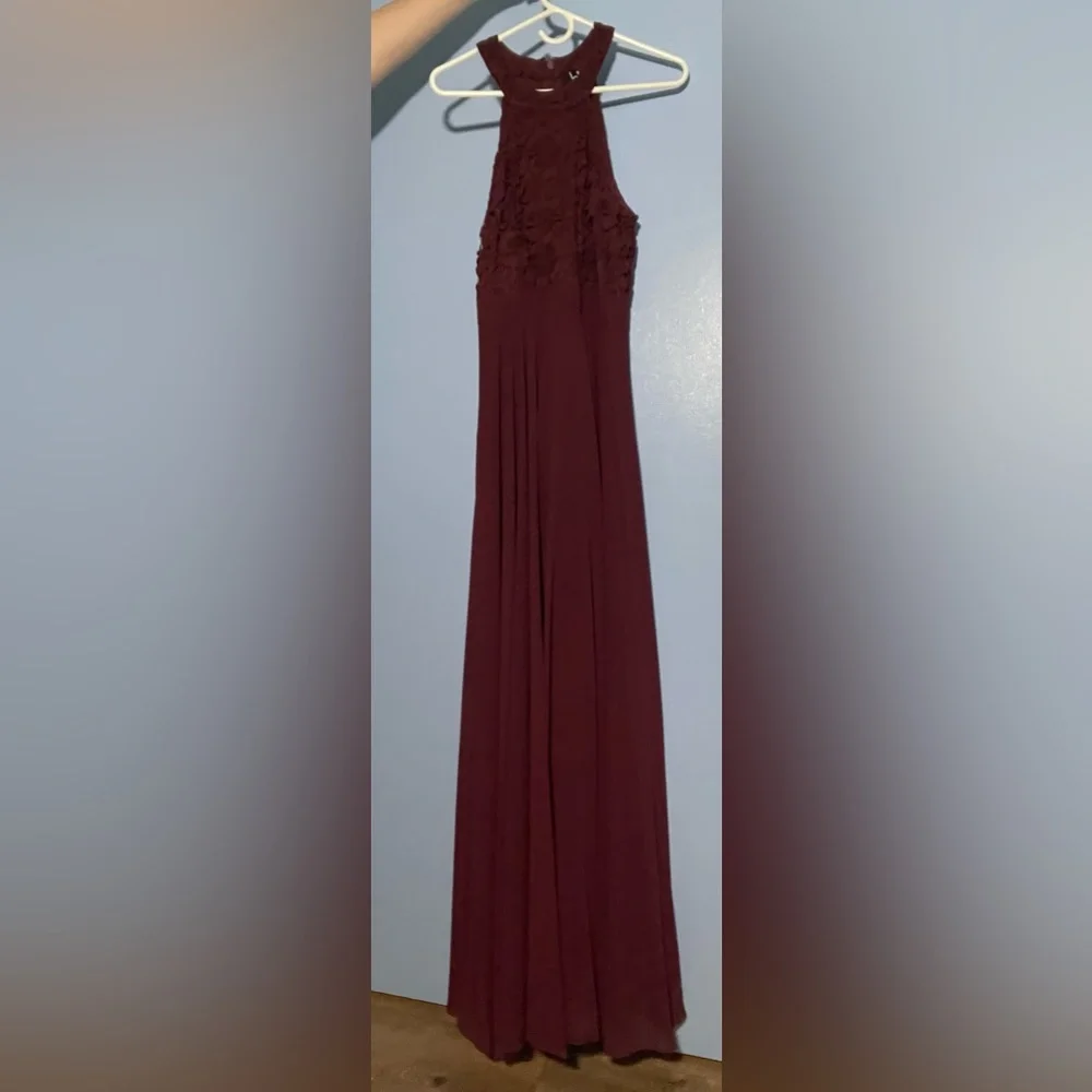 Burgundy Halter Lace Maxi Dress - Picture 2 of 7